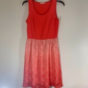 Soprano Orange/Coral Ombre Lace Dress; S